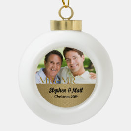 Gold Damask Mr & Mr. Gay Christmas Foto Keramik Kugel-Ornament