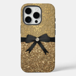Gold Damask, Multifunktionsleiste und Glitzer iPhone 16 Pro Hülle