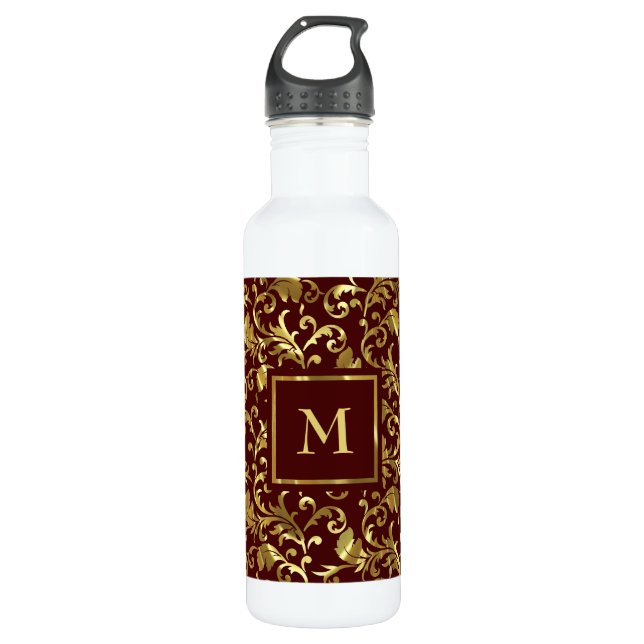 Gold Damask Muster Edelstahlflasche (Vorderseite)