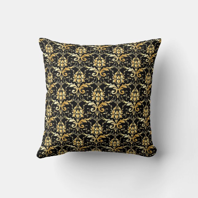 Gold Damask Pattern on Black Kissen (Rückseite)