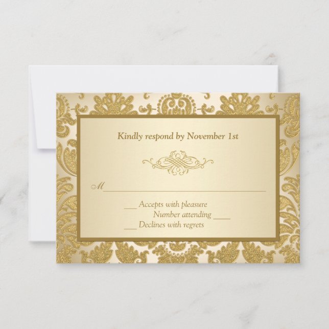 Gold Damask, Scroll 50. Jubiläumsresekarte RSVP Karte (Vorderseite)