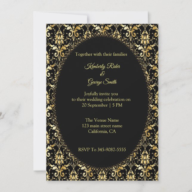 Gold Damask Style Hochzeitseinladungen Einladung (Vorderseite)