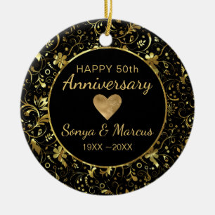 Gold Damask und Herz Keramik Ornament