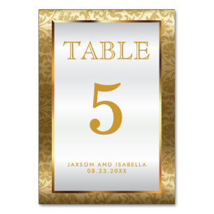 Gold Damask und White Satin - Tafelkarte Tischnummer