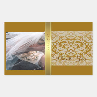 Gold Damask Vielen Dank Foto Wedding Sticker