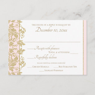 Gold Damask Vine Blumenrosa und Gold Response RSVP Karte