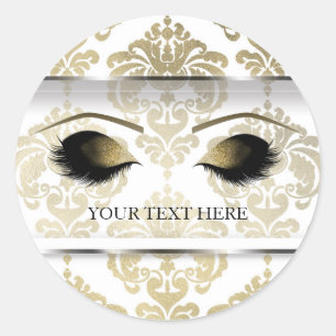 Gold Damask Vintag Glam Modern Makeup Eyelashes Runder Aufkleber
