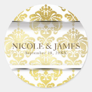 Gold Damask Vintag Glam Wedding Event Gefallen Runder Aufkleber