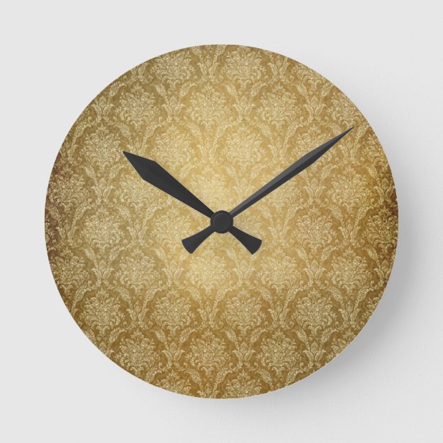 Gold Damask Wall Clock Runde Wanduhr (Vorderseite)