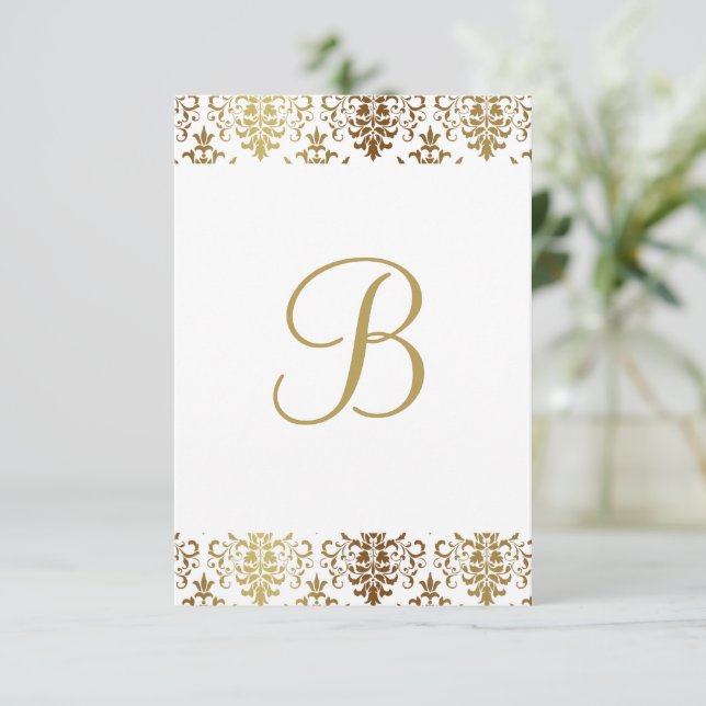 Gold Damask White Monogram Elegante Chic Danke (Stehend Vorderseite)