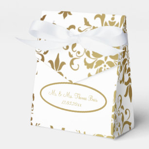 Gold Damask White Script Wedding Elegant Geschenkschachtel