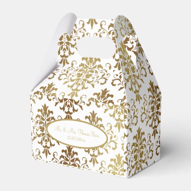 Gold Damask White Script Wedding Elegant Geschenkschachtel (Vorderseite)