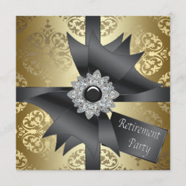 Gold Damask Womans Retirement Party Einladung