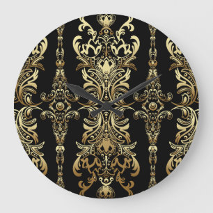 Gold Damaskus, florales Arabesque Muster. Große Wanduhr