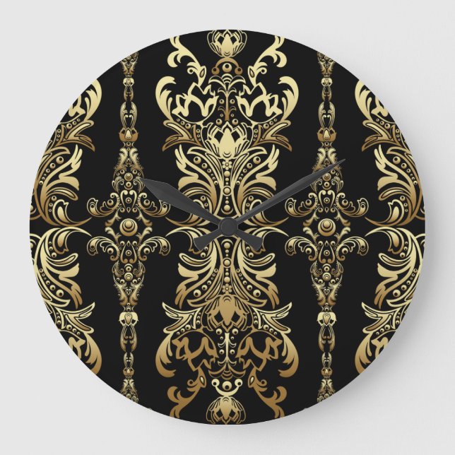 Gold Damaskus, florales Arabesque Muster. Große Wanduhr (Vorderseite)