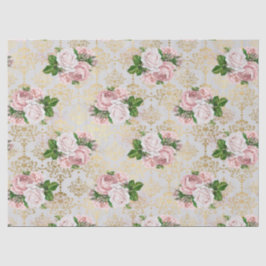 Gold Damaskus und rosa Rosen Seidenpapier
