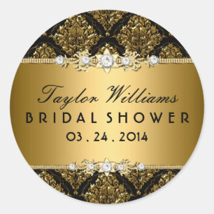 Gold Damast & Florales Juwel Braut Dusche Aufklebe Runder Aufkleber