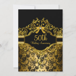 Gold Damast & Rose 50. Jubiläums-Einladung Einladung