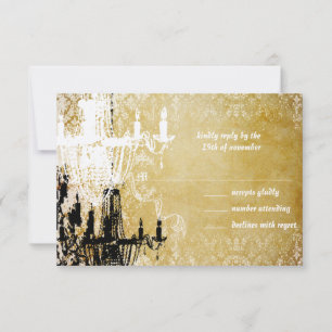 Gold Damast Vintage Kronleuchter Hochzeitseinladun Einladung