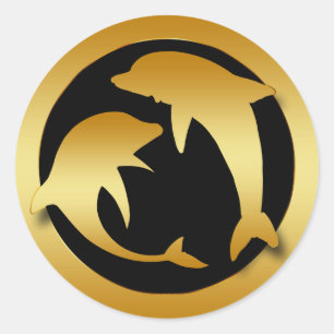 GOLD DANCING DOLPHINS RUNDER AUFKLEBER