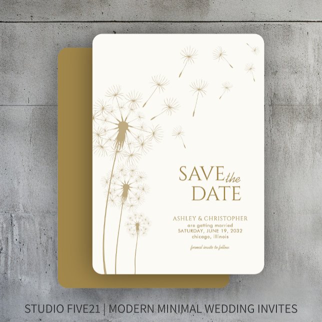 Gold Dandelion Wedding Save the Date Card (Von Creator hochgeladen)