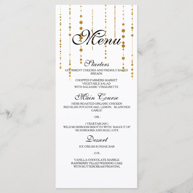 Gold Dangle Wedding Menu Menükarte (Vorderseite)