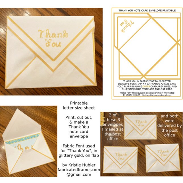 Gold Dankeschön Kartenumschlag Papier Blatt (Thank You Card Printable Paper Sheet for A2 note card / postcard, with glittery gold Fabric Font)