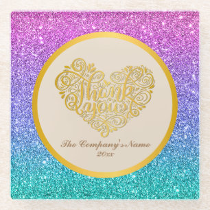 Gold Dankeschön Pink Lila Blau Glitter Hintergrund Glasuntersetzer