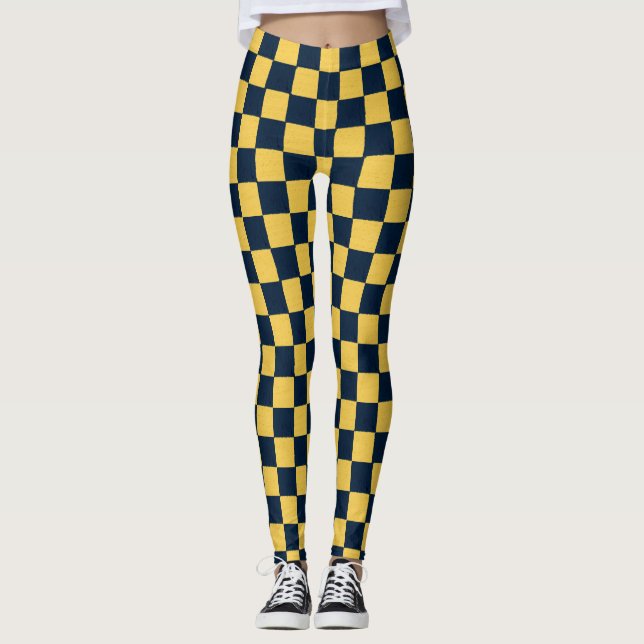 Gold & Dark Blue Karo handgezogene Pastellfarben b Leggings (Vorderseite)