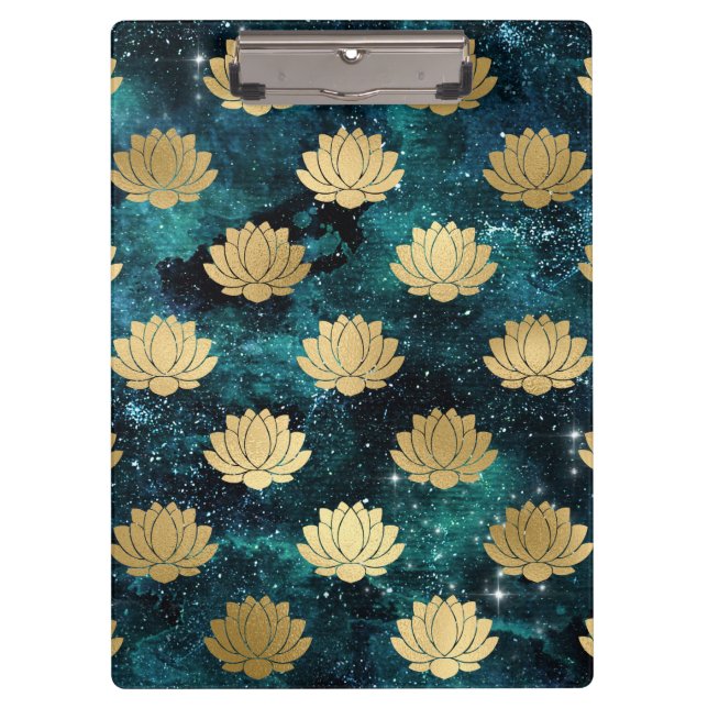 Gold & Dark Green Galaxy Dharma Mandala Muster Klemmbrett (Vorderseite)