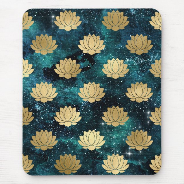Gold & Dark Green Galaxy Dharma Mandala Muster Mousepad (Vorne)