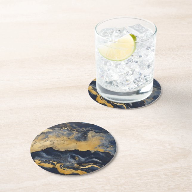 Gold Dark Marble Muster Runder Pappuntersetzer (Vor Ort)