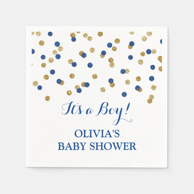 Gold Dark Navy Blue Confetti Baby Dusche Serviette (Vorderseite)