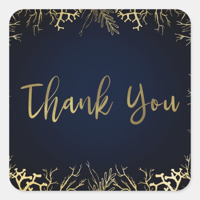 Gold & Dark Navy Blue Elegant Korallenhochzeit Quadratischer Aufkleber (Vorderseite)