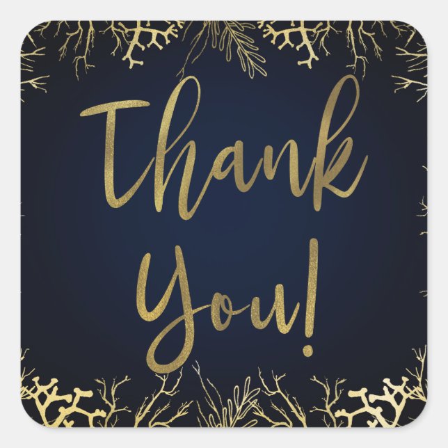 Gold & Dark Navy Blue Elegant Korallenhochzeit Quadratischer Aufkleber (Vorderseite)