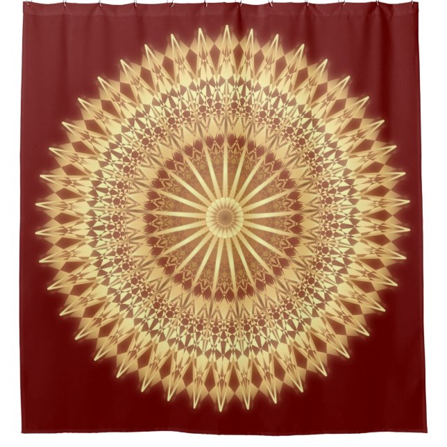 Gold Dark Red Mandala Duschvorhang (Vorderseite)