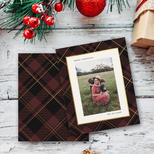 Gold & Dark Red Tartan Weihnachtskarte (Von Creator hochgeladen)