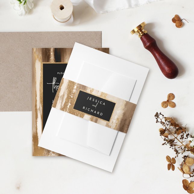 Gold & Dark Watercolor Couple's Names Wedding Einladungsbanderole (Von Creator hochgeladen)