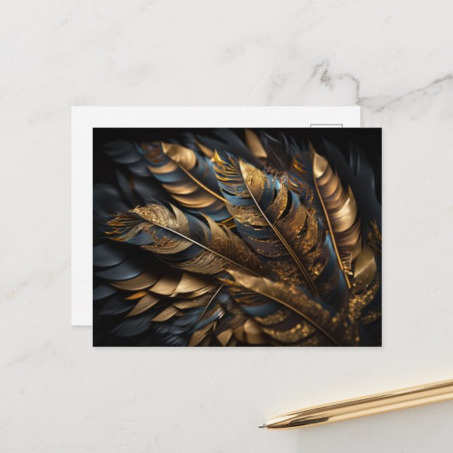 Gold Decorative Feathers Postkarte (Vorderseite/Rückseite Beispiel)