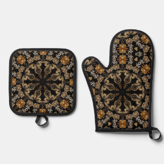 Gold Decorative Oven Mitt & Pot Holder Set
