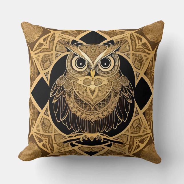 Gold Decorative Owl Mandala Design Kissen (Vorderseite)
