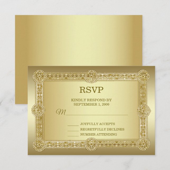 Gold Decorative Wedding RSVP Card Karte (Vorne/Hinten)