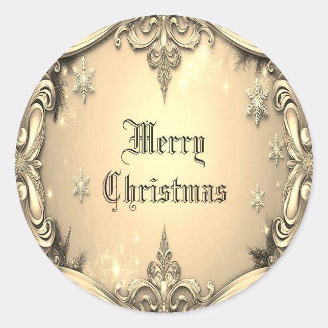Gold Decorative Weihnachtssticker Runder Aufkleber (Vorderseite)