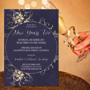Gold Deep Blue Celebration Neue Jahre Einladung