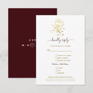 Gold Deep Burgundy Einfache Songwunsch Hochzeit RSVP Karte