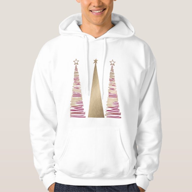 Gold & deep red Christmas Tree's mens Hoodie (Vorderseite)