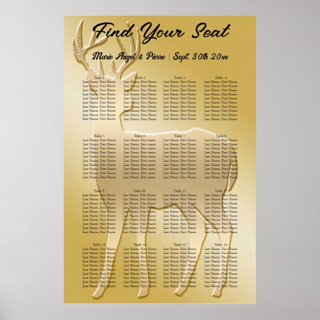 Gold Deer 16 Tische Sitzkarte Poster (Vorne)