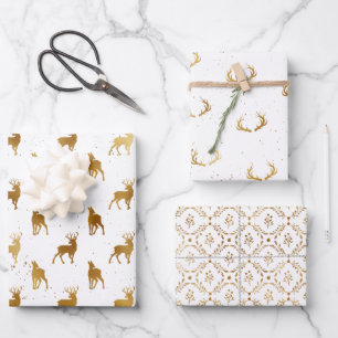 Gold Deer Antler Urlaub Geschenkpapier Set