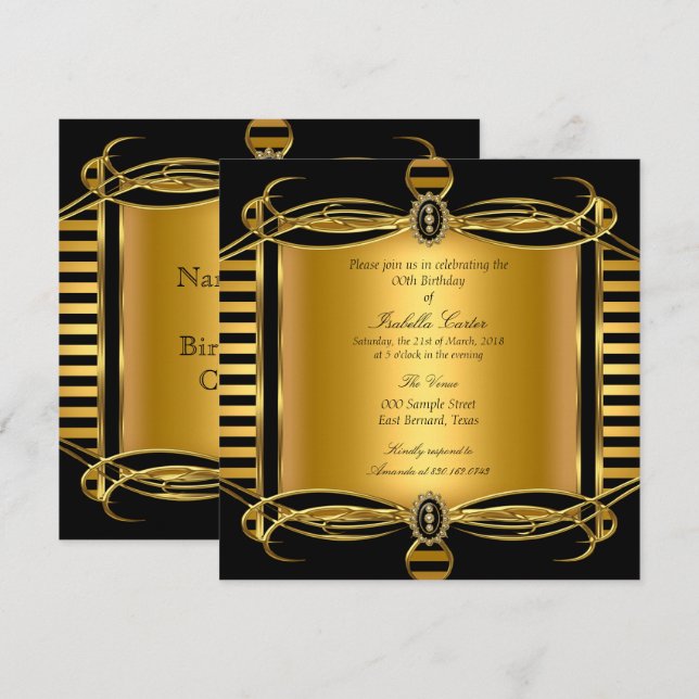 Gold Deko Black Stripe Pearl Birthday Party Einladung (Vorne/Hinten)