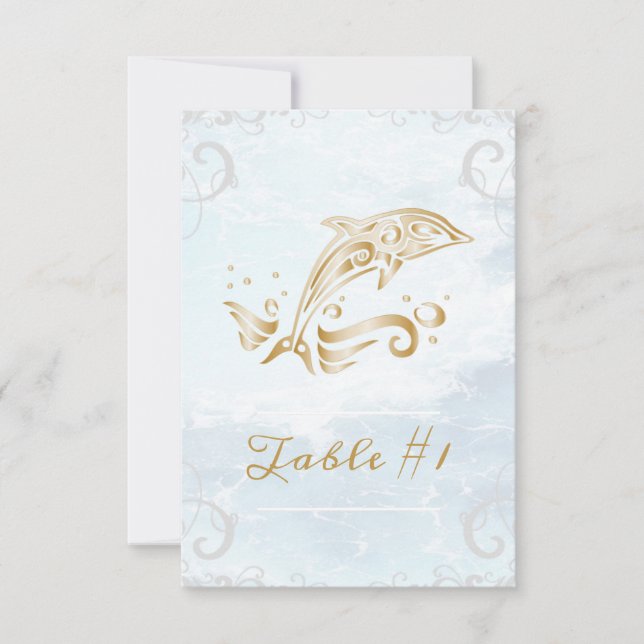 Gold Delphin Wedding Table Card Einladung (Vorderseite)